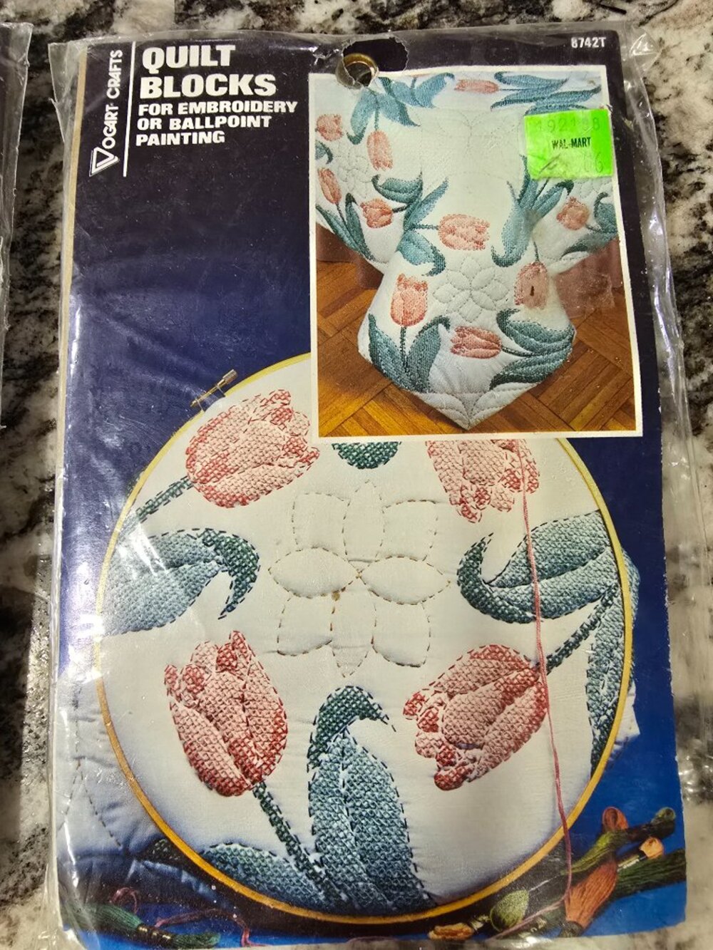 Vtg Quilt Blocks for Embroidery or Painting Tulip Lot/2 Unopened Vogart Crafts